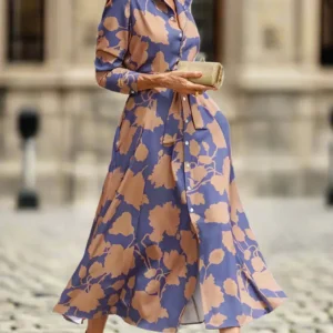 Belted Floral Shirt Dress Mid-Length Button-Down Dress