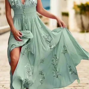 Bohemian Print V-Neck Sleeveless Maxi Dress