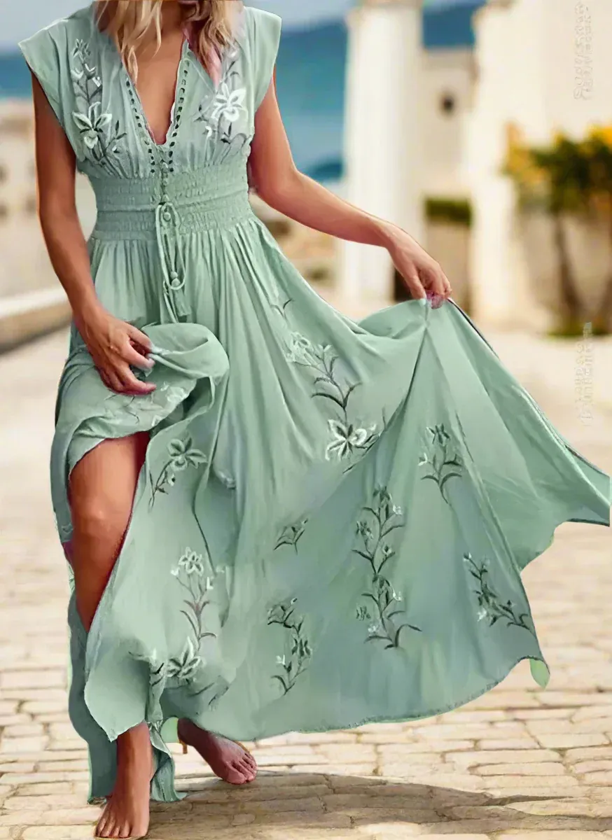 Bohemian Print V-Neck Sleeveless Maxi Dress