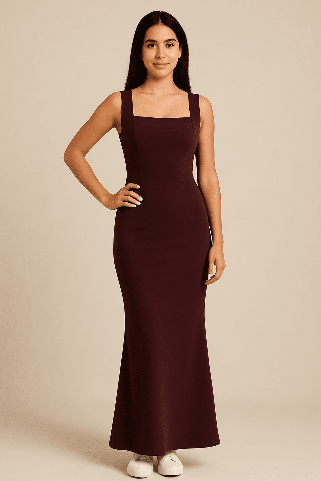 Nuria Sleeveless Bodycon Dress – Square Neckline, Elegant Fit, Stretch Fabric